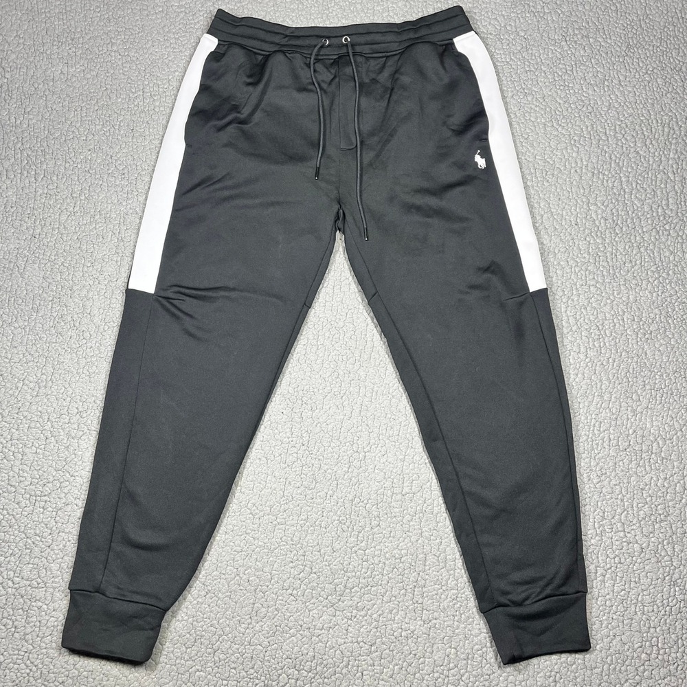 Polo Ralph Lauren Performance Pants Mens Black White Side Stripe Joggers Size M